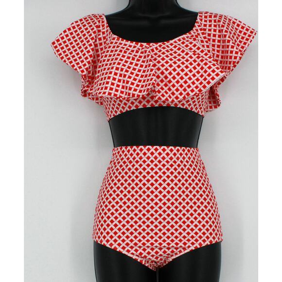 Swimsuit Red & White Print Ruffle Bandeau Top Only Size Medium - Picture 7 of 7